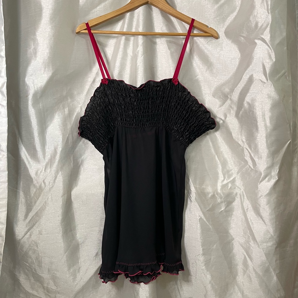 y2k Black & Pink Emo Goth Lightweight Rosette Babydoll Evening Slip Dress Top